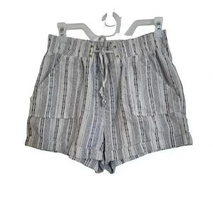 Ci Sono Girl’s White/Black Linen Striped Paper Bag Shorts